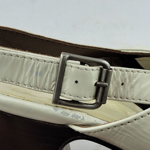 Marni Platform Heels Size 36 5.5-6 Cream Leather Wood Heel Peep Toe Slingback - Picture 8 of 10